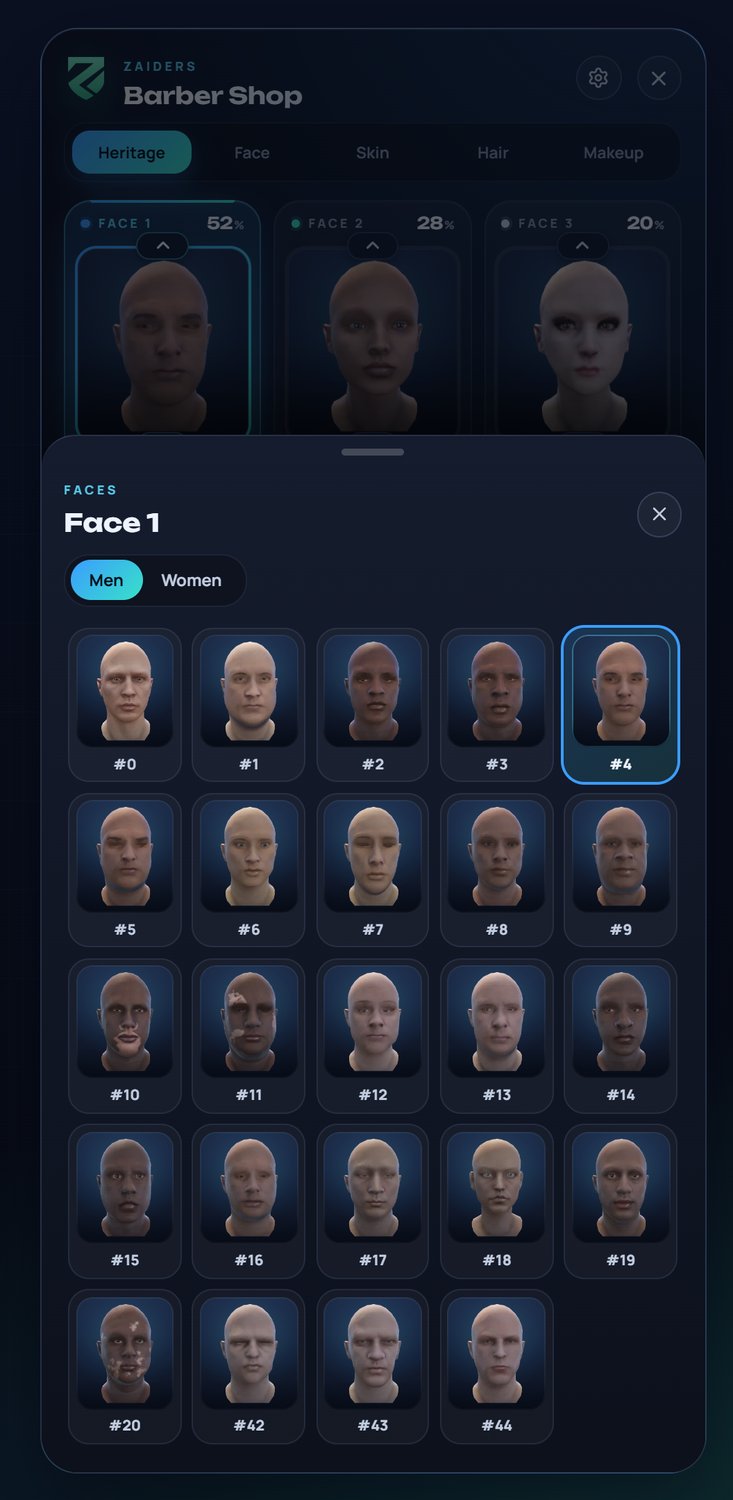 Every face as a framed portrait, with the Men and Women switch