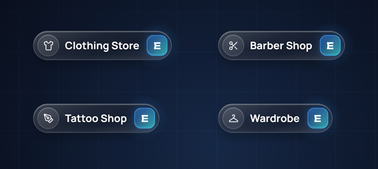 The floating E signs of the four kinds of shop