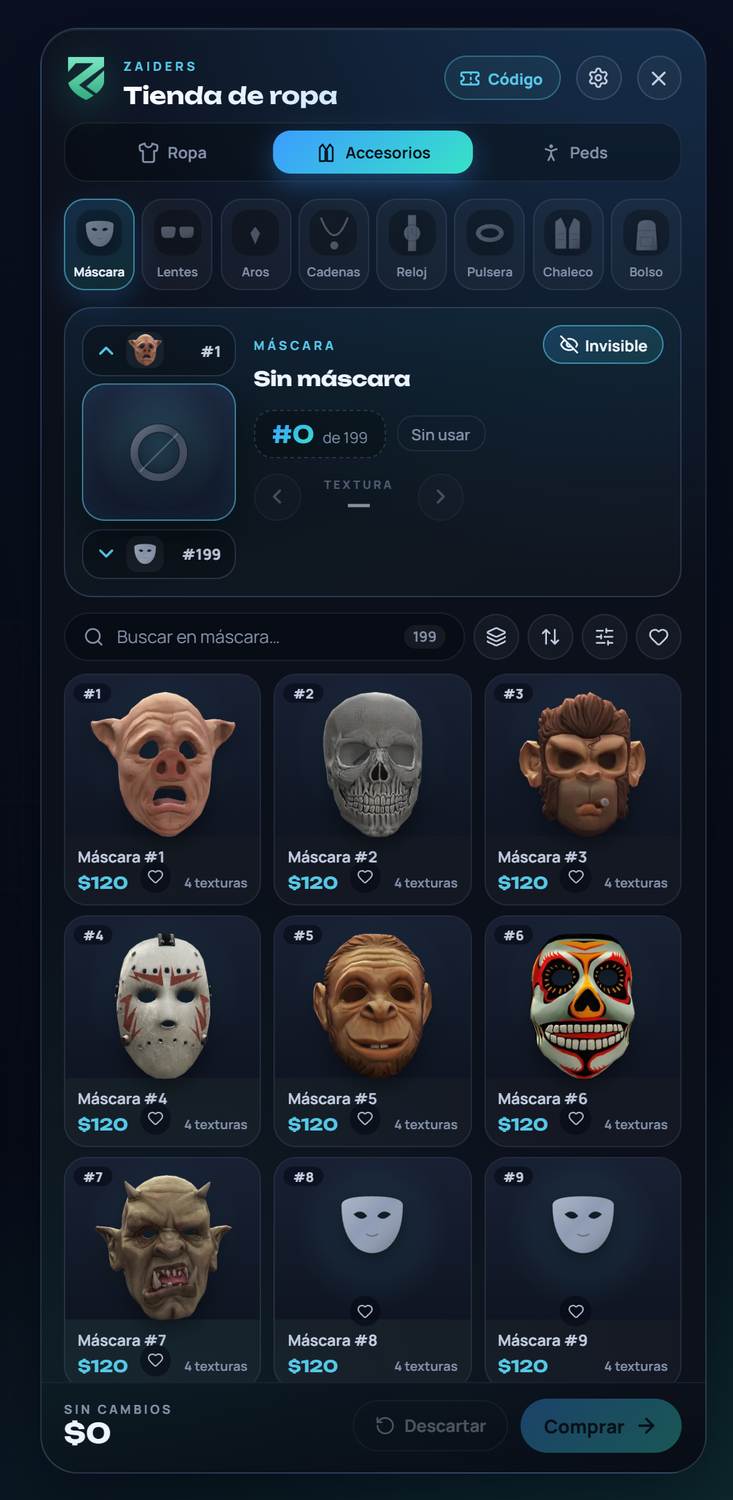 La sección Accesorios