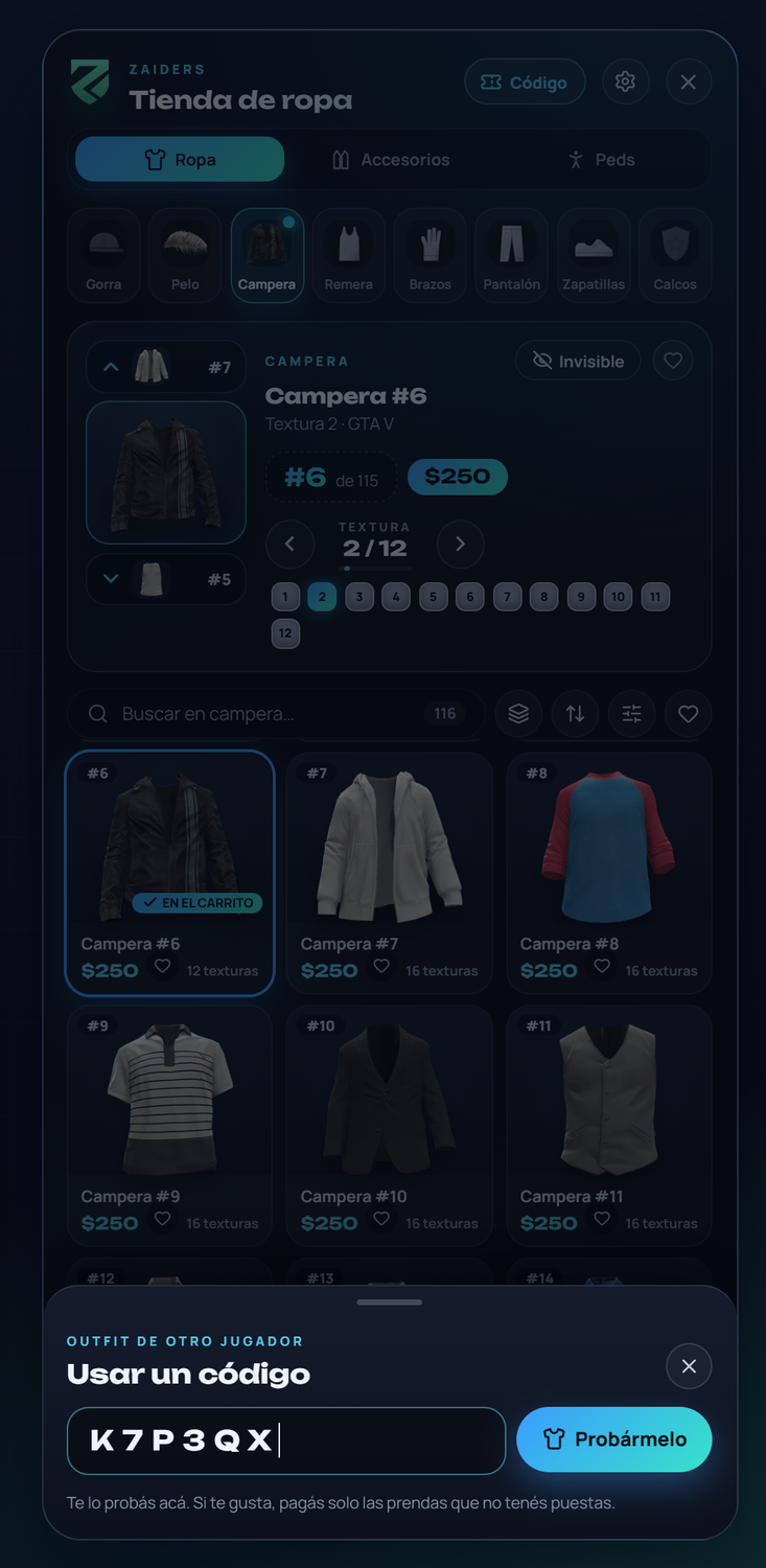 La hoja para usar un código de outfit