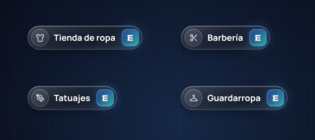 The E signs of the four kinds of shop, in Spanish